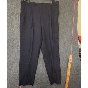 Lands' End Dress Pants Mens 44x32 Blue 100% Wool Pleated Lined Big Tall